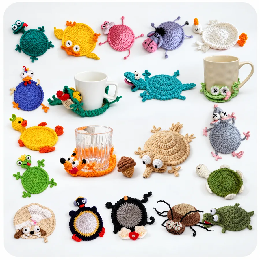 Collezione di sottobicchieri animali realizzati all'uncinetto